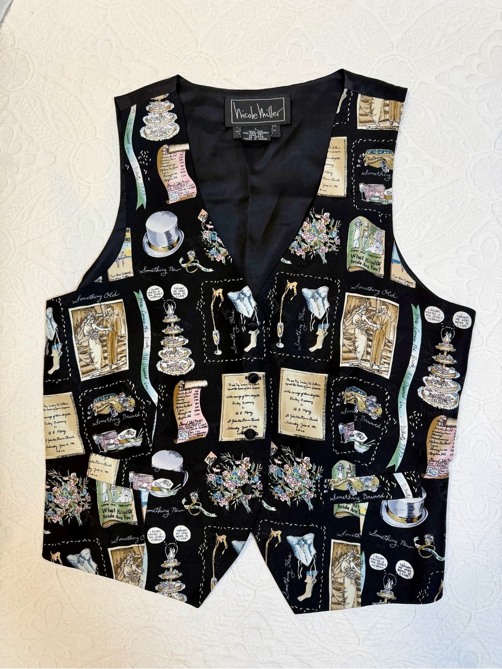 Vintage Nicole Miller Silk Victorian Wedding Vest L Wearable Art